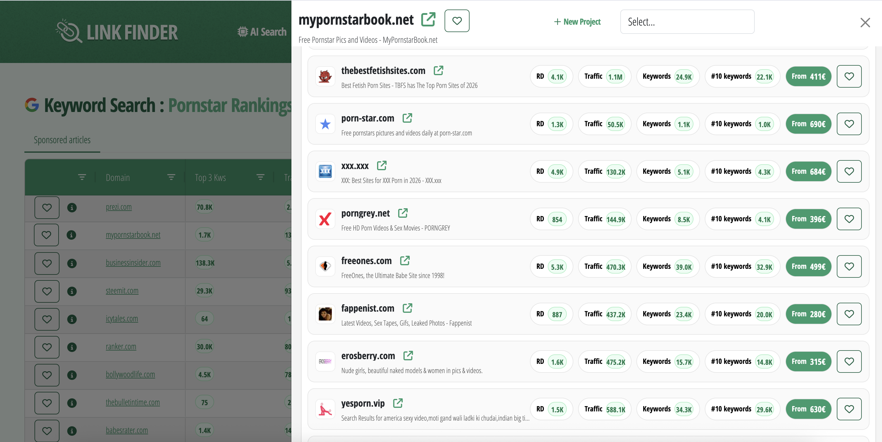 Similar Sites feature