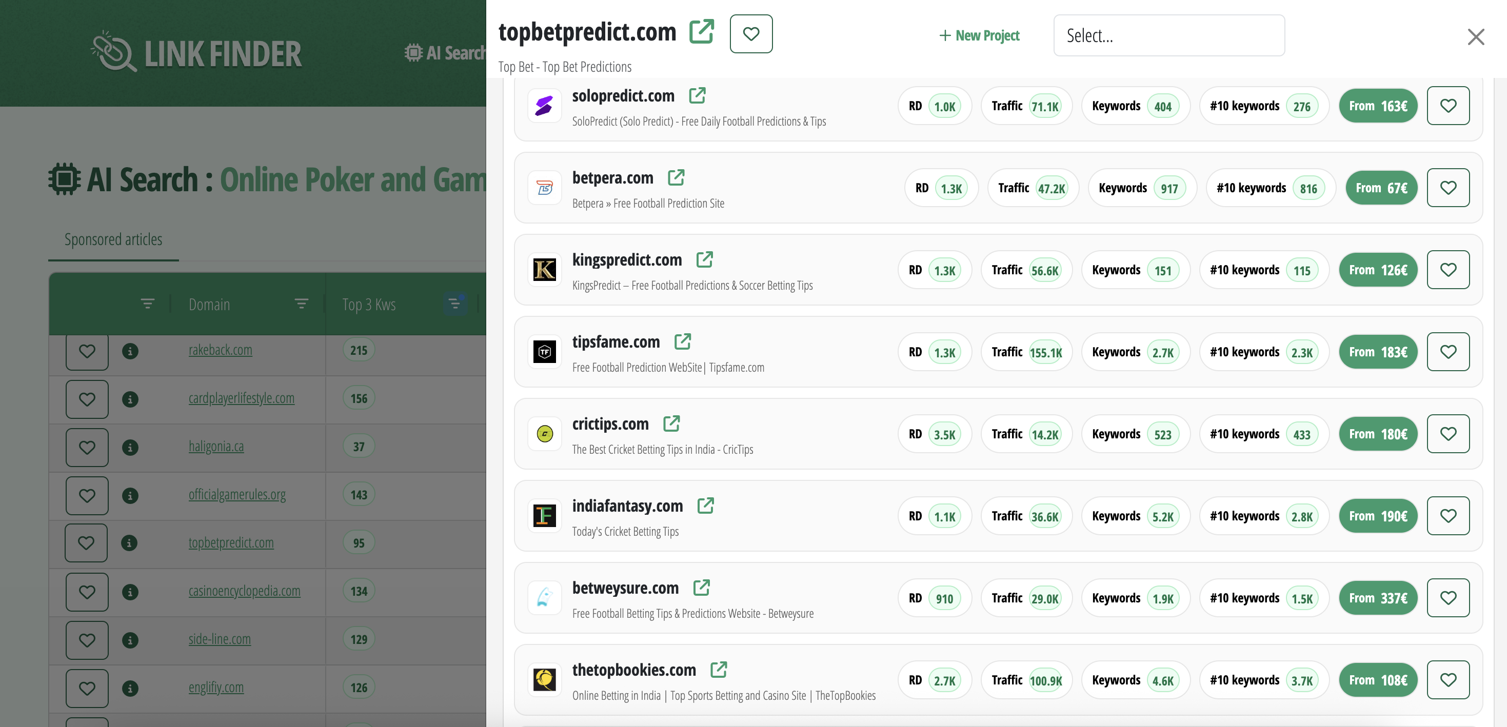 Similar Sites feature