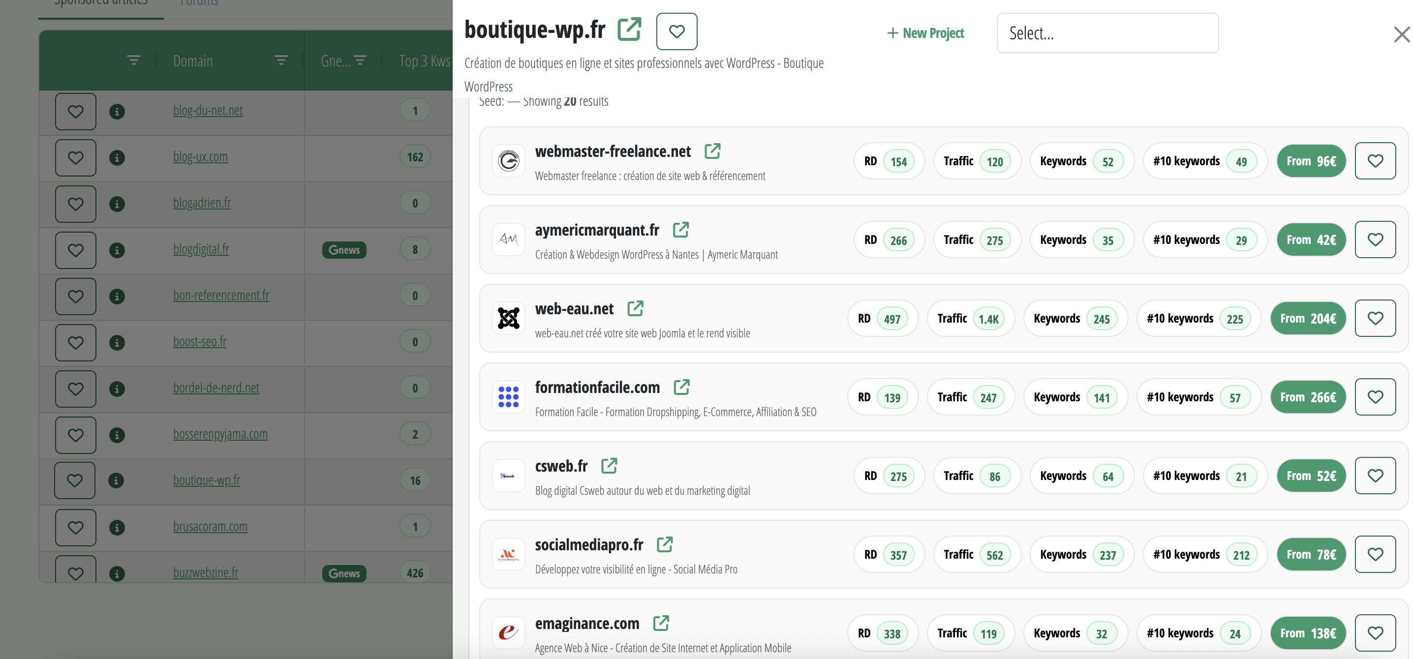 Similar Sites feature