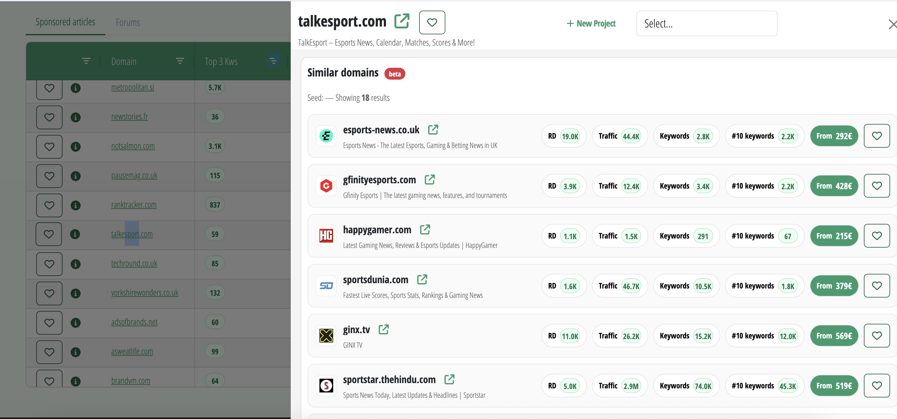 Similar Sites feature